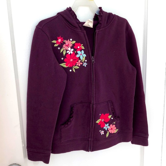 Soft, Flower embroidered purple hoodie In sweatshirt material - Picture 1 of 9